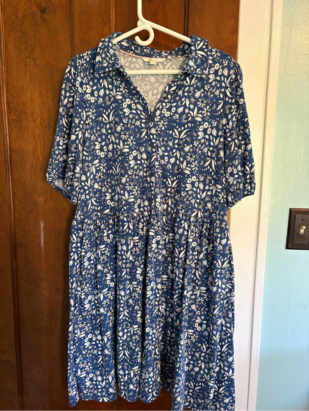Boden Blue and White Floral Button-Front Mini Dress - Picture 2 of 3